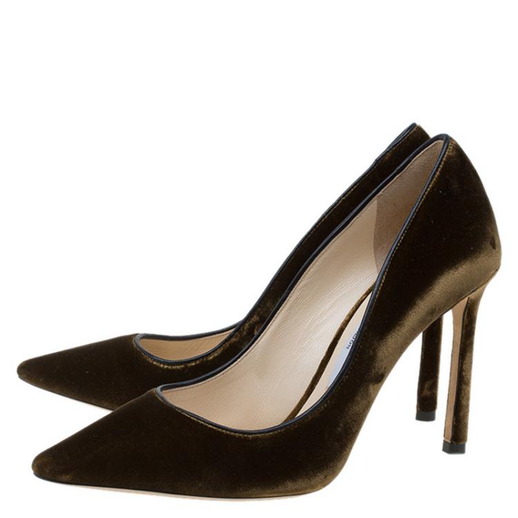 Pre Owned Jimmy Choo Dark Brown Velvet Romy Pointed Toe Pumps Size 36.5