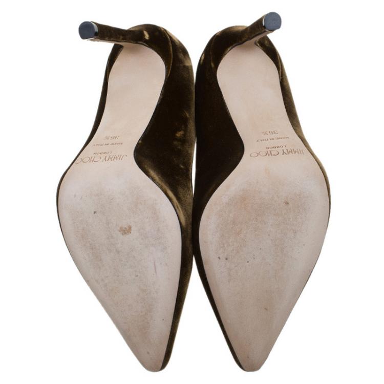 Pre Owned Jimmy Choo Dark Brown Velvet Romy Pointed Toe Pumps Size 36.5