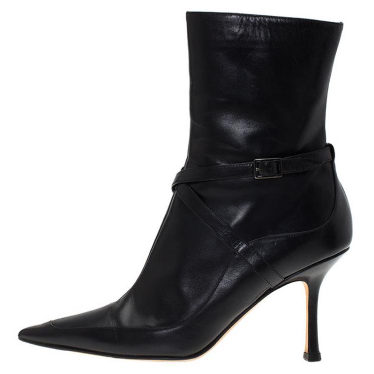 مملوكة مسبقًا Jimmy Choo Black Leather Arena Pointed Toe Ankle Boots Size 36