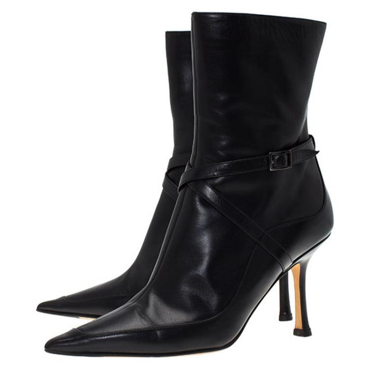 مملوكة مسبقًا Jimmy Choo Black Leather Arena Pointed Toe Ankle Boots Size 36