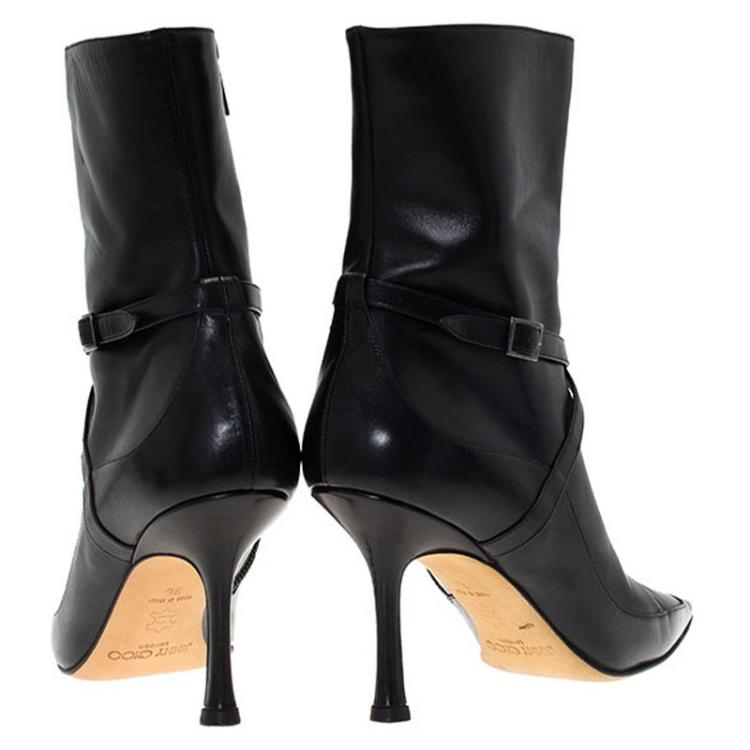 مملوكة مسبقًا Jimmy Choo Black Leather Arena Pointed Toe Ankle Boots Size 36
