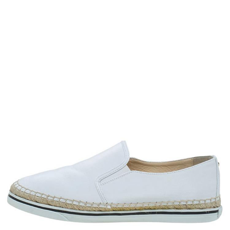 Pre Owned Jimmy Choo White Wet Look Canvas Dawn Slip On Espadrille Sneakers Size 40