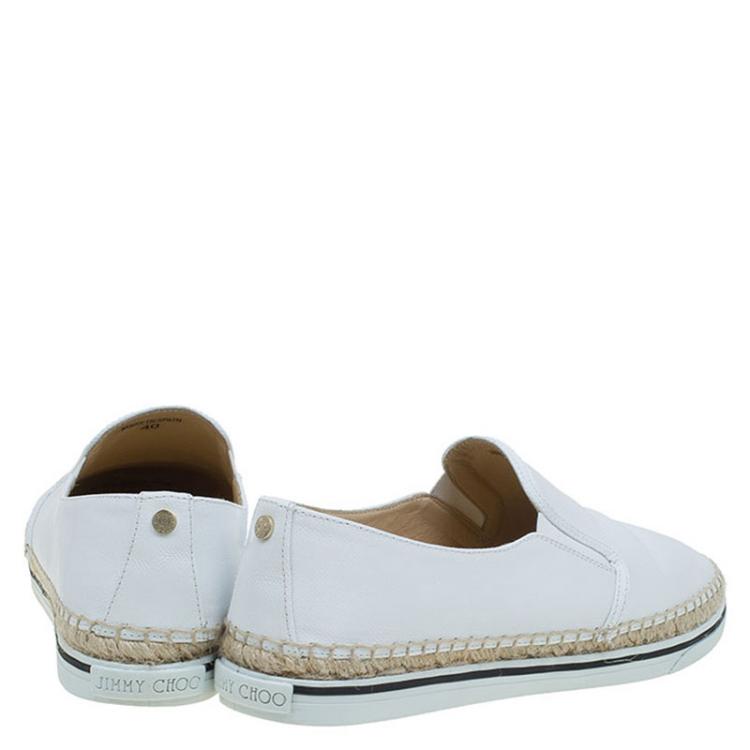 Pre Owned Jimmy Choo White Wet Look Canvas Dawn Slip On Espadrille Sneakers Size 40