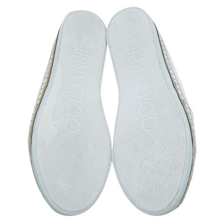 Pre Owned Jimmy Choo White Wet Look Canvas Dawn Slip On Espadrille Sneakers Size 40