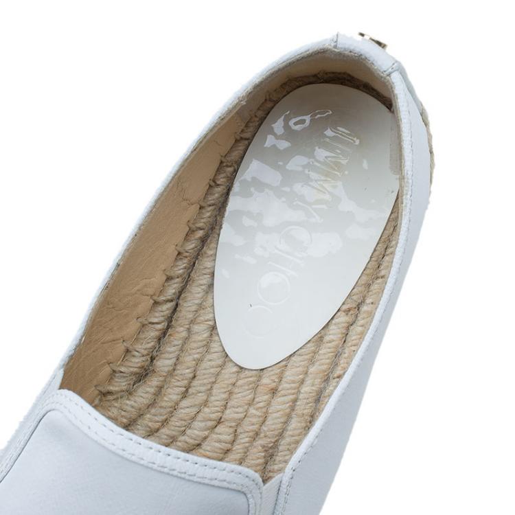 Pre Owned Jimmy Choo White Wet Look Canvas Dawn Slip On Espadrille Sneakers Size 40