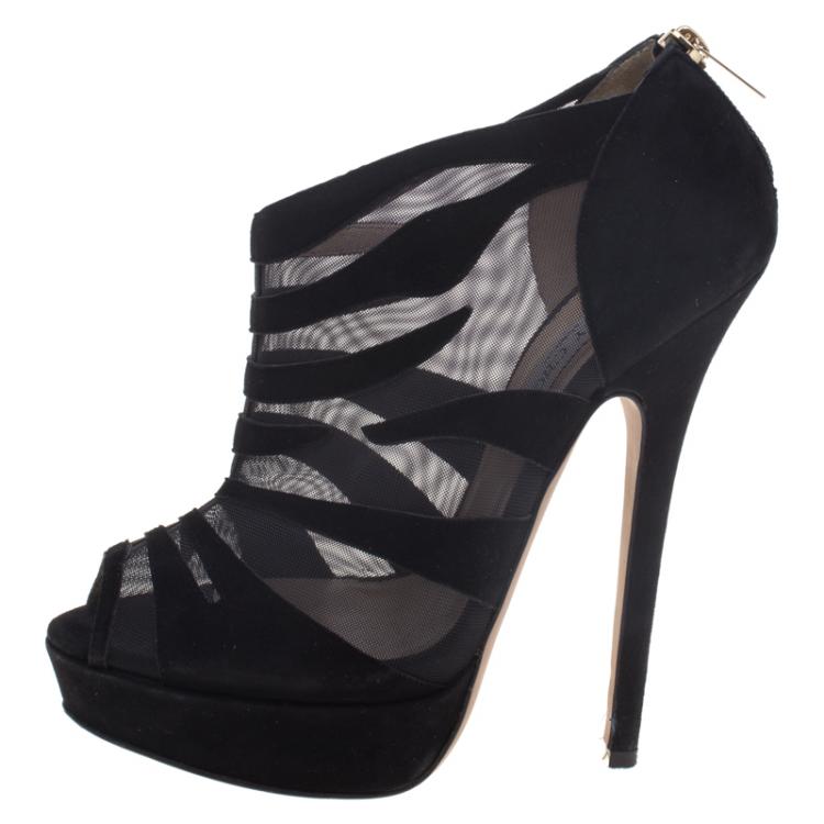 مملوكة مسبقًا Jimmy Choo Black Nylon and Suede Kerfield Ankle Booties Size 39
