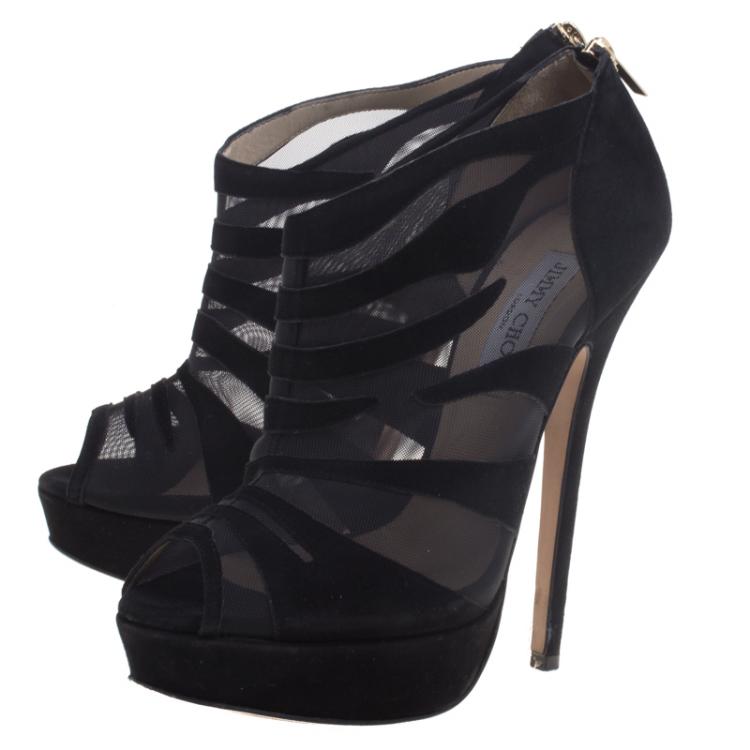 مملوكة مسبقًا Jimmy Choo Black Nylon and Suede Kerfield Ankle Booties Size 39