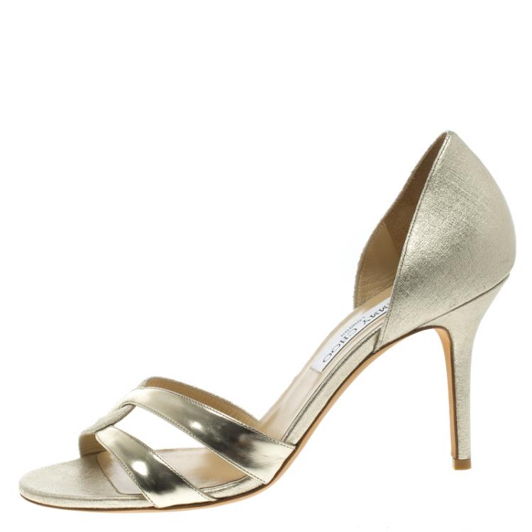 Pre Owned Jimmy Choo Gold Metallic Leather Tocsin D'orsay Pumps Size 41