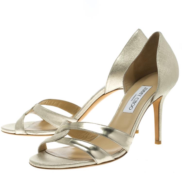 Pre Owned Jimmy Choo Gold Metallic Leather Tocsin D'orsay Pumps Size 41