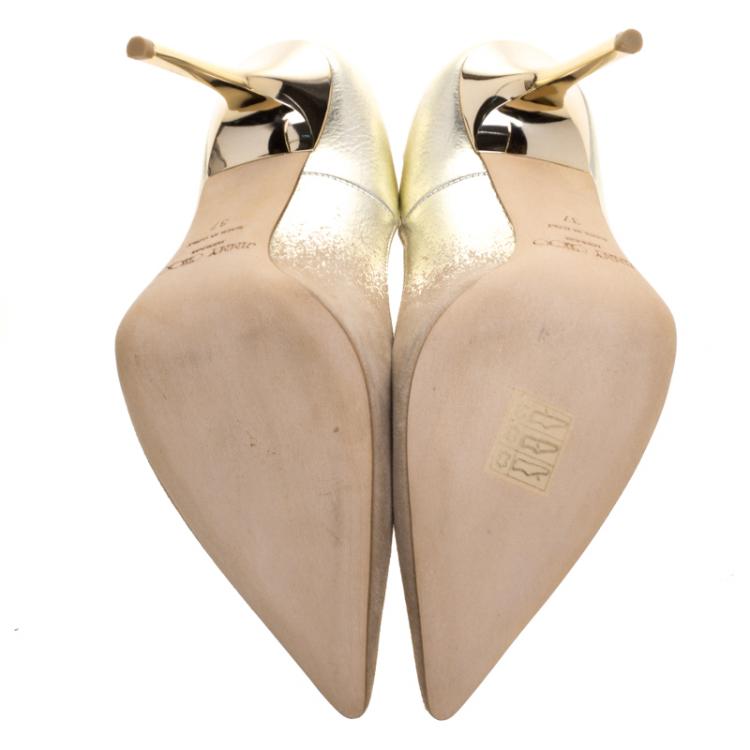 Pre Owned Jimmy Choo Beige Suede and Gold Dégradé Abel Pointed Toe Pumps Size 37