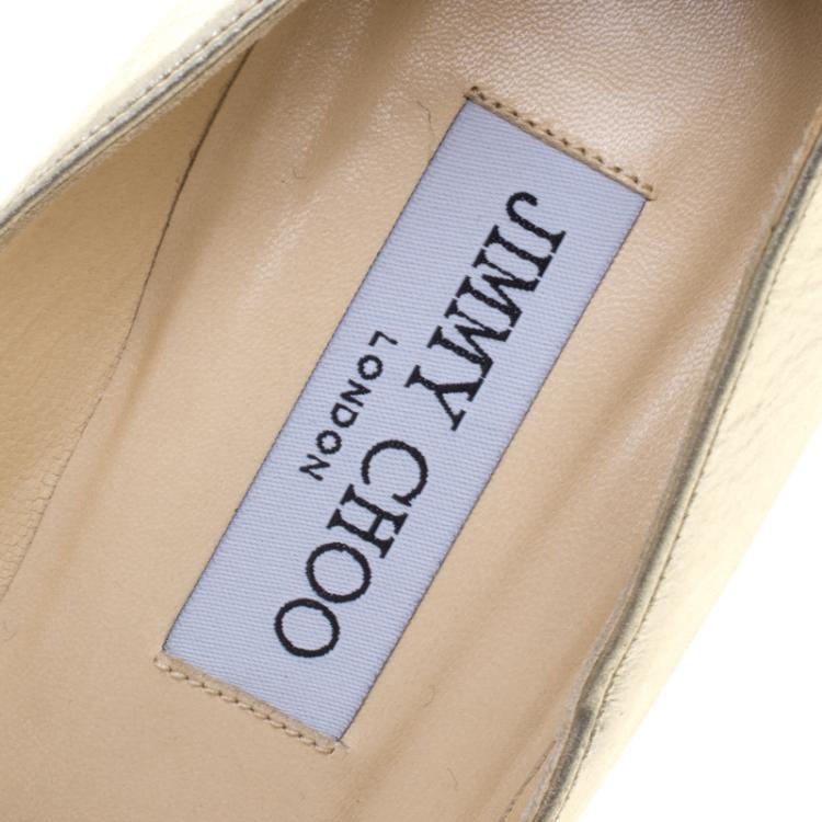 Pre Owned Jimmy Choo Beige Suede and Gold Dégradé Abel Pointed Toe Pumps Size 37