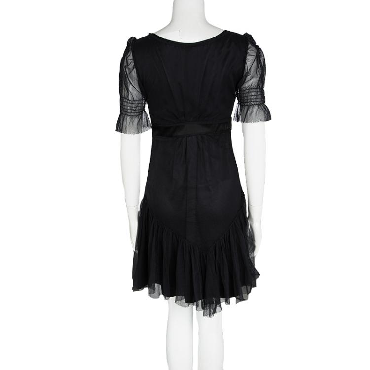 مملوكة مسبقًا John Galliano Black Tulle V-Neck Abito Dress S
