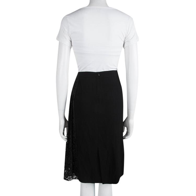 Pre Owned Joseph Black Pleated Lace Detail Courtney Skirt M