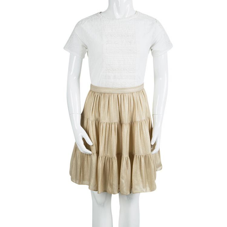 Pre Owned Joseph Gold Silk Tiered Petra Skirt S