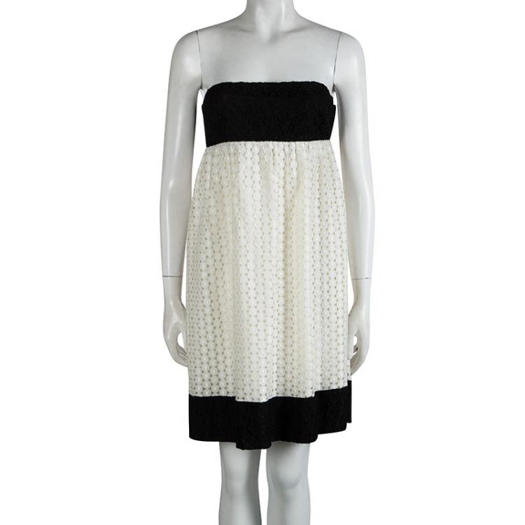 Pre Owned Joseph Monochrome Strapless Lace Alicia Dress M