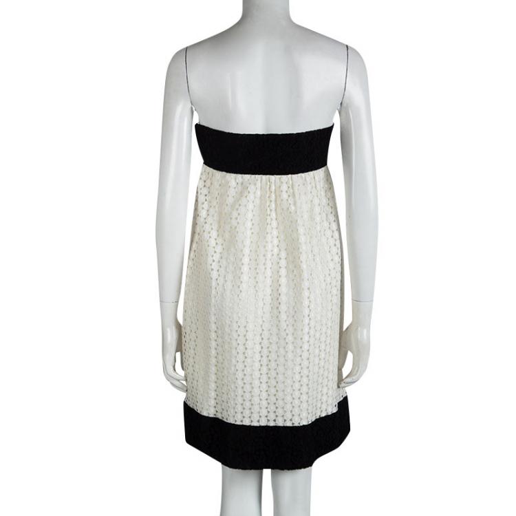 Pre Owned Joseph Monochrome Strapless Lace Alicia Dress M