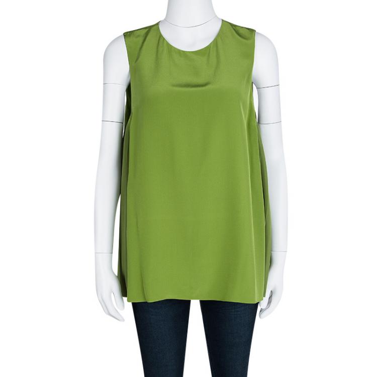 Pre Owned Joseph Green Plisse Side Panel Detail Sleeveless Top L