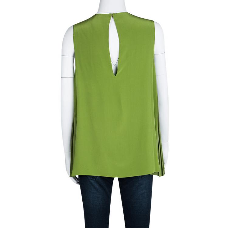 Pre Owned Joseph Green Plisse Side Panel Detail Sleeveless Top L