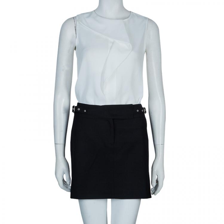 Pre Owned Joseph Black Buckle Detail Wool Skirt M
