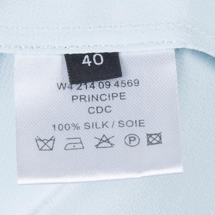 Pre Owned Joseph Powder Blue Mandarin Collar Long Sleeve Silk Blouse M