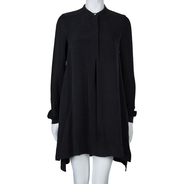 Pre Owned Joseph Black Matte Silk Sheer Sleeve Tunic Dress S