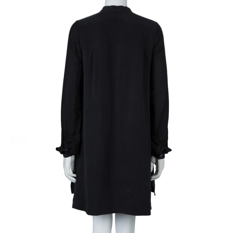 Pre Owned Joseph Black Matte Silk Sheer Sleeve Tunic Dress S