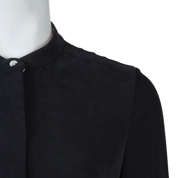 Pre Owned Joseph Black Matte Silk Sheer Sleeve Tunic Dress S