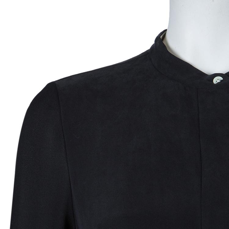 Pre Owned Joseph Black Matte Silk Sheer Sleeve Tunic Dress S