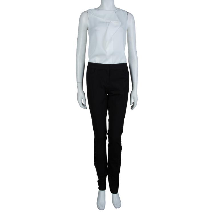 Pre Owned Joseph Black Satin Side Piping Detail Trousers M