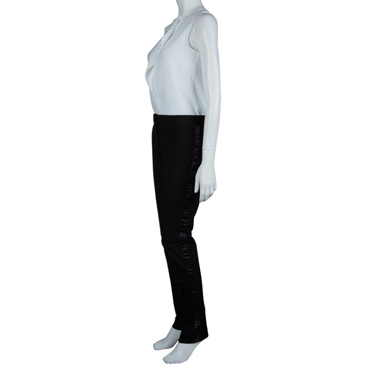 Pre Owned Joseph Black Satin Side Piping Detail Trousers M