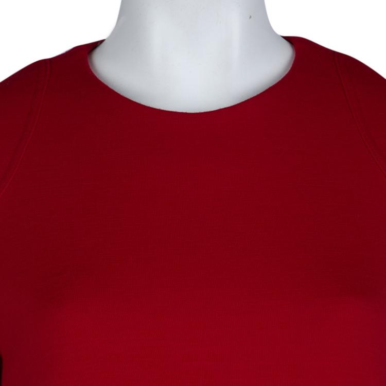 Pre Owned Joseph Red Knit Leather Patch Detail Shift Dress XS