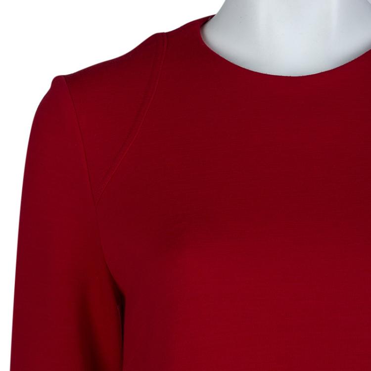 Pre Owned Joseph Red Knit Leather Patch Detail Shift Dress XS