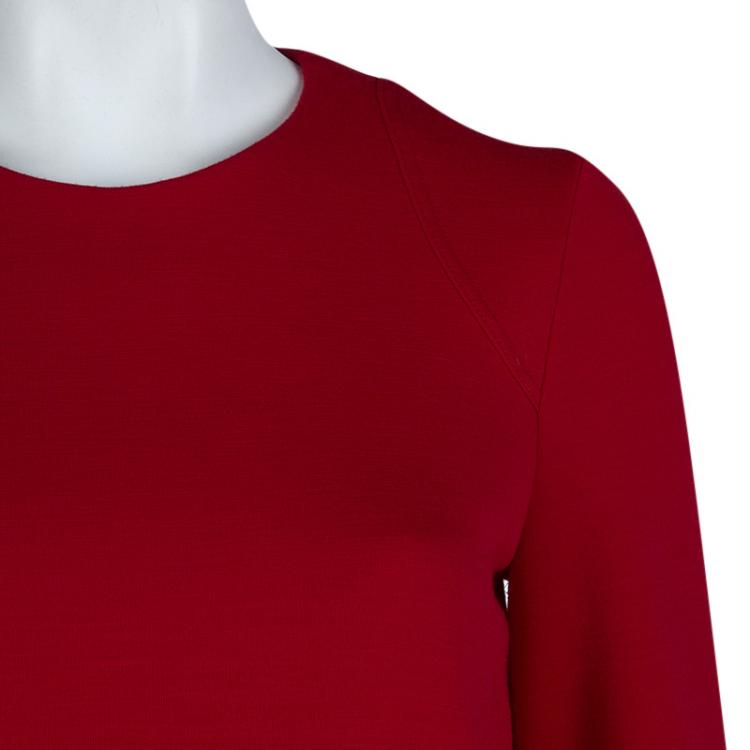 Pre Owned Joseph Red Knit Leather Patch Detail Shift Dress XS