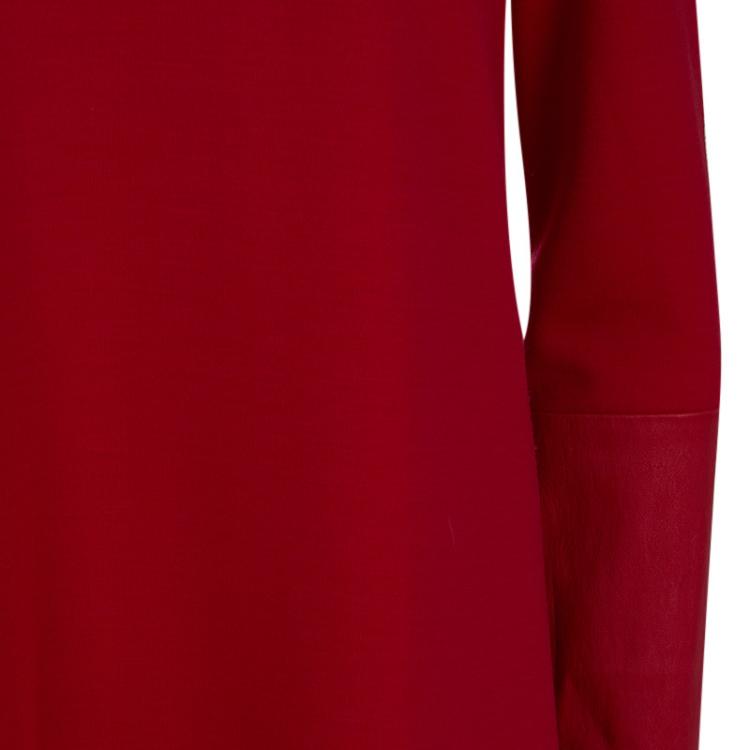 Pre Owned Joseph Red Knit Leather Patch Detail Shift Dress XS