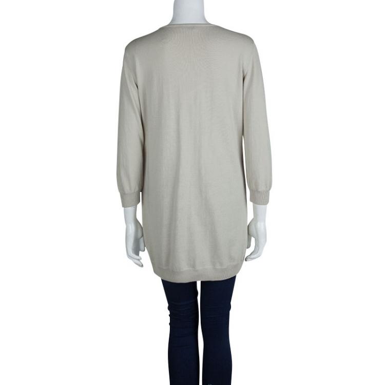 Pre Owned Joseph Beige Knit Criss Cross Tie-Up Detail Long Sleeve Top M
