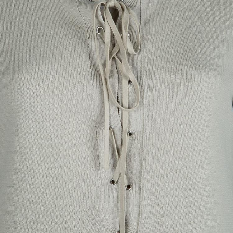 Pre Owned Joseph Beige Knit Criss Cross Tie-Up Detail Long Sleeve Top M