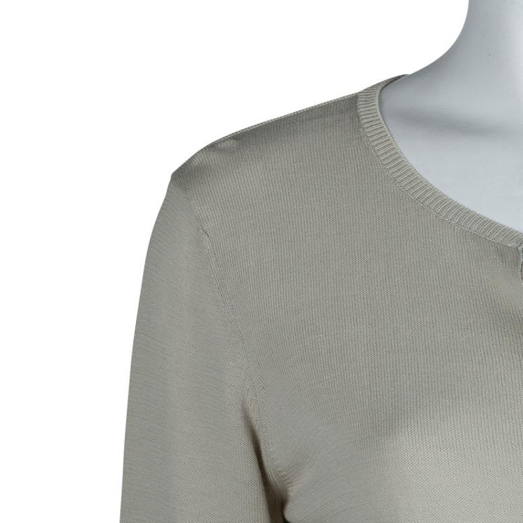 Pre Owned Joseph Beige Knit Criss Cross Tie-Up Detail Long Sleeve Top M