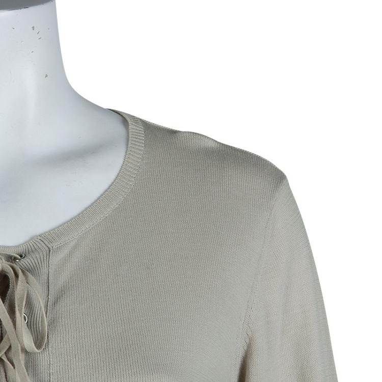 Pre Owned Joseph Beige Knit Criss Cross Tie-Up Detail Long Sleeve Top M