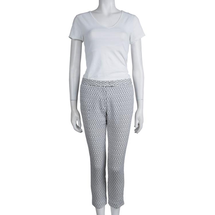 Pre Owned Joseph Monochrome Textured Cotton Cropped Trousers S