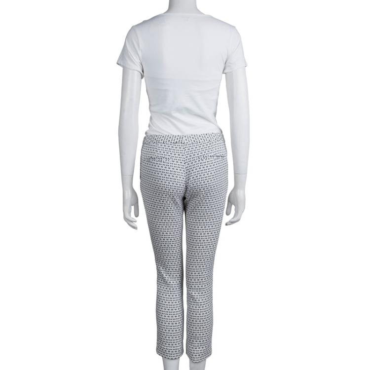 Pre Owned Joseph Monochrome Textured Cotton Cropped Trousers S