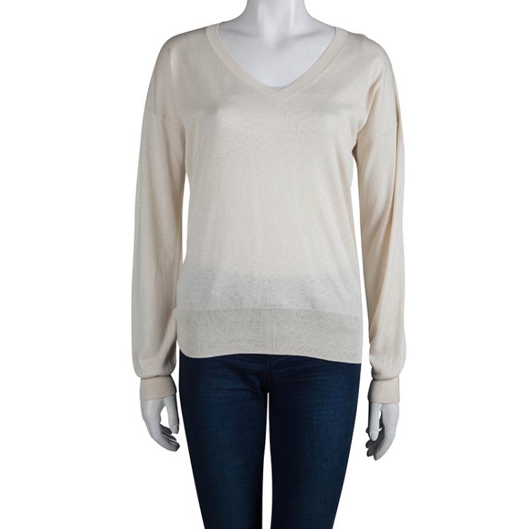 Pre Owned Joseph Cream Knit V-Neck Sweater L