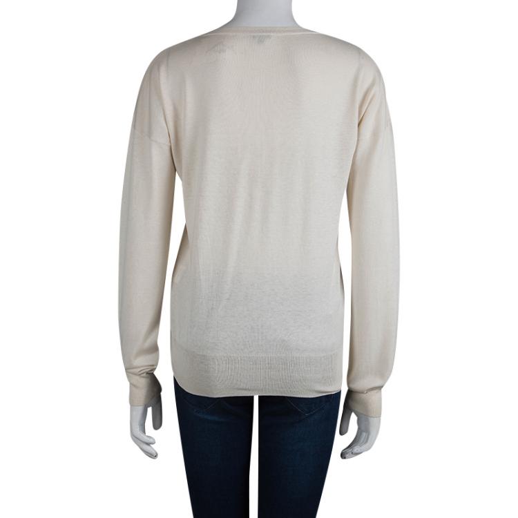 Pre Owned Joseph Cream Knit V-Neck Sweater L