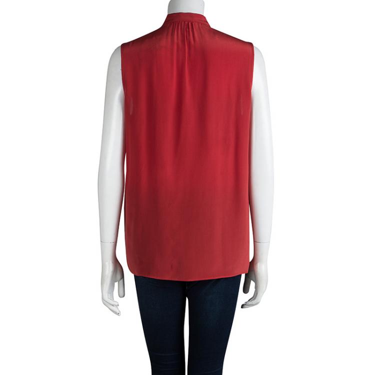 Pre Owned Joseph Red Silk Pintucked Sleeveless Blouse M