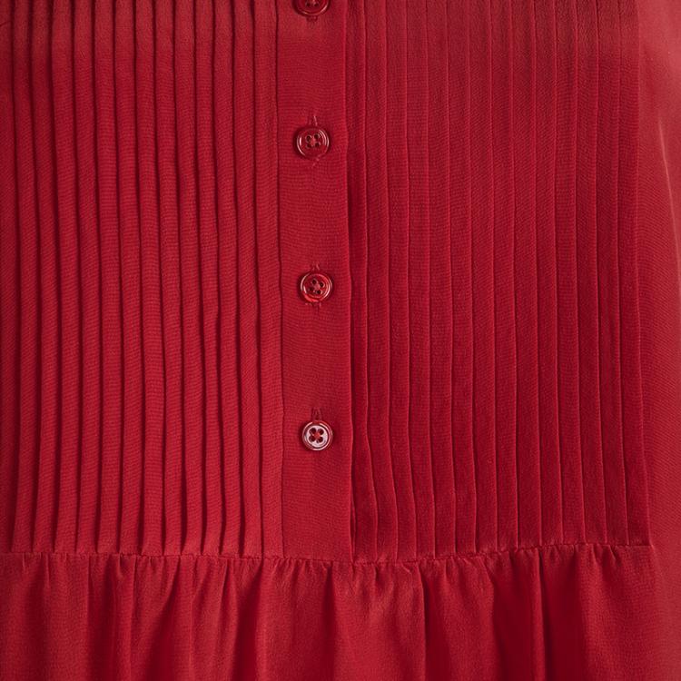 Pre Owned Joseph Red Silk Pintucked Sleeveless Blouse M