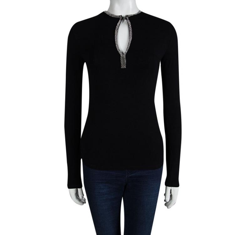 Pre Owned Joseph Black Embellished Long Sleeve Top S