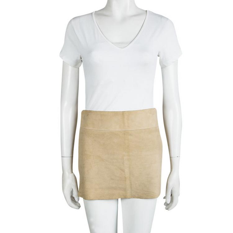 Pre Owned Joseph Beige Goat Skin Suede Mini Skirt XS