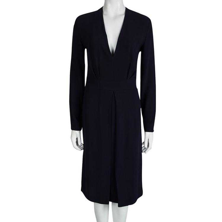 Pre Owned Joseph Navy Blue Crepe Knee Long Sleeve Dress S