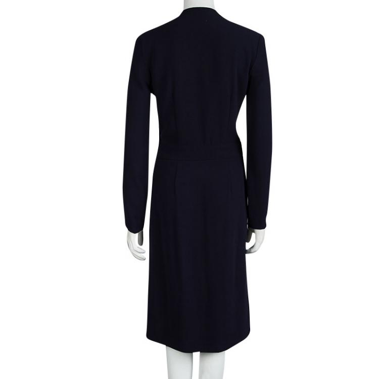 Pre Owned Joseph Navy Blue Crepe Knee Long Sleeve Dress S