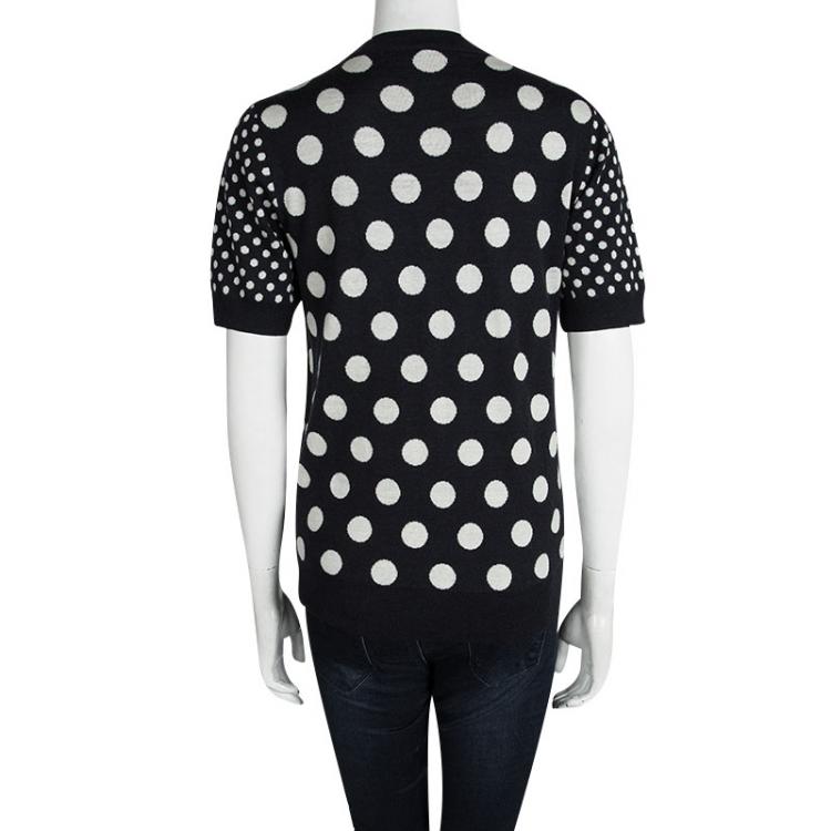 Pre Owned Joseph Navy Blue Wool Polka Dotted Short Sleeve Sweater XL