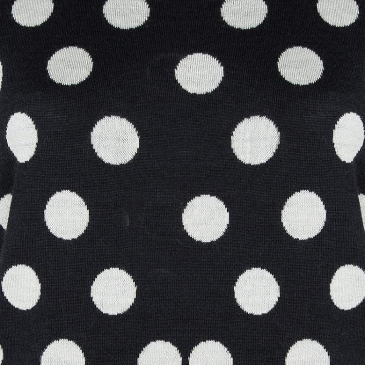 Pre Owned Joseph Navy Blue Wool Polka Dotted Short Sleeve Sweater XL